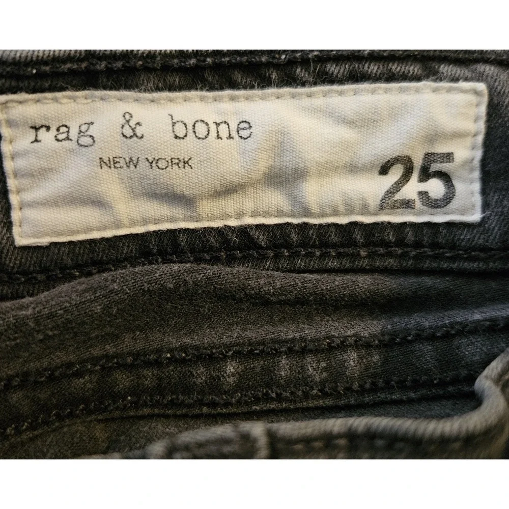 Rag & Bone Ankle Skinny Jeans Size 25 Black Raw Distressed Hem Stretch (24x25)